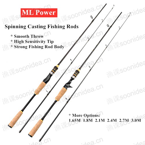 2 Pieces M ML Power Cork Handle Casting Spinning Fishing Rods