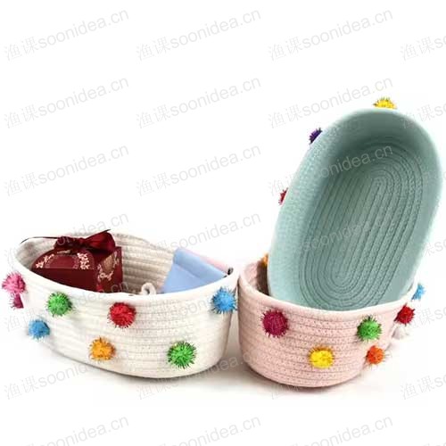 Handless cotton rope basket with durable design and foldable