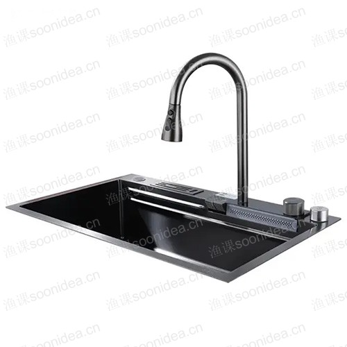 Black-Grey Nano Kitchen Sink 304 Stainless Steel Waterfall Sink Workstation Kitchen with Multifunctional 