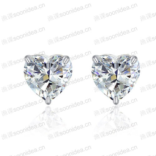 Simple Style 925 Sterling Silver Hearts Zircon Studs Earrings